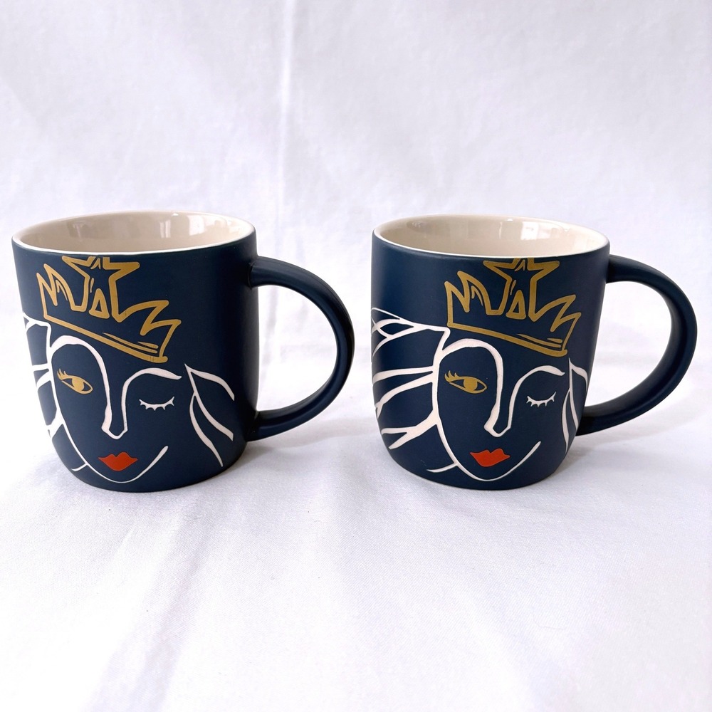 Starbucks 2016 Coffee Mugs Anniversary Blend Blue Crown Winking‎ Siren Set of 2